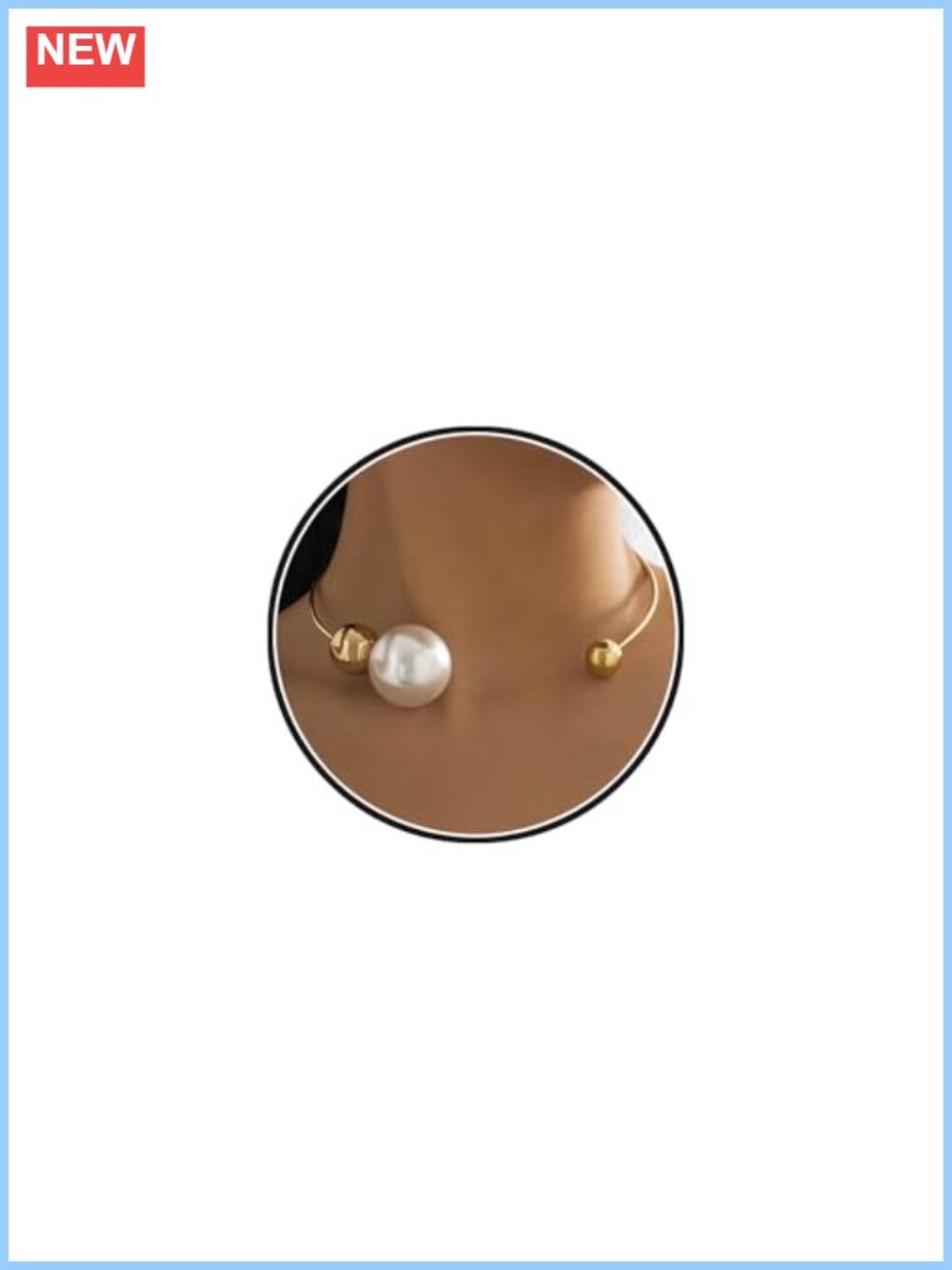 14K Gold Plated Large Pearl Open Necklace Women's Fashion Jewelry